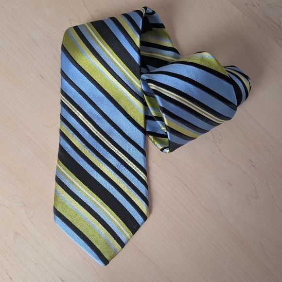 🇬🇧TED BAKER Striped Blue and Green Tie - Picture 3 of 7